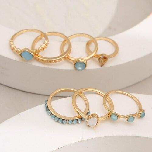 Womens Knuckle Ring Set Opal Joint Stackable Middle Finger Ring Bohemian Vintage Jewelry 7 Pieces/set