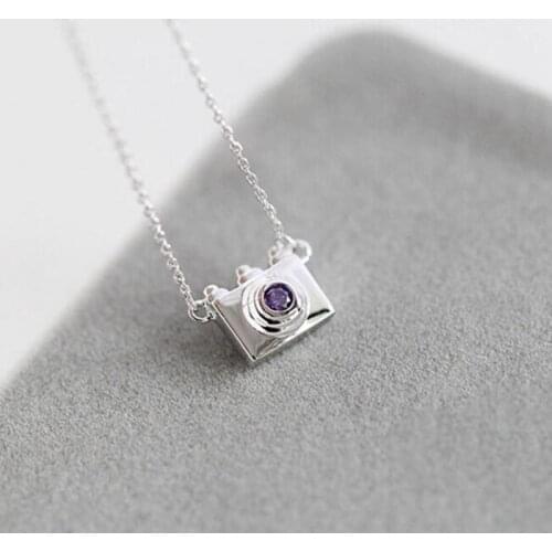New Fashion 925 Sterling Silver Jewelry Female Camera Crystal Exquisite Crystal Necklaces Collar Vintage Link Chain N057