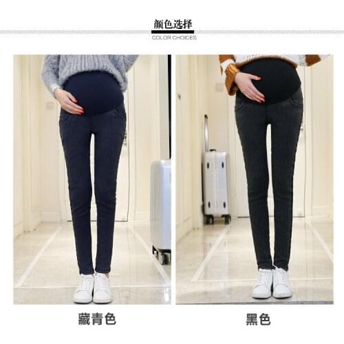 2018Hot Warm Thick Pregnancy Denim Pants Winter Fleece Maternity Jeans for Pregnant Women Plus Velvet Maternity Clothing SIZE3XL