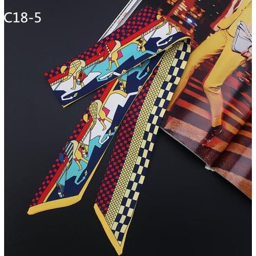 2021 Horse Print Scarf Women Small Silk Scarf Striped Headwear Luxury Brand Handle Bag Ribbon Long Scarves
