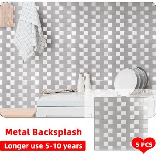 5PCS Brick Wallpaper Peel and Stick Sticker Self-Adhesive Metal Backsplash Home Decor For Living Room Bedroom Kitchen Background