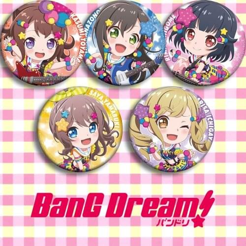 58MM BanG Dream! Toyama Kasumi Ushigome Rimi Cartoon Bedge Bags Badge Button Anime Brooch Pin Souvenir Cosplay Props 1Set