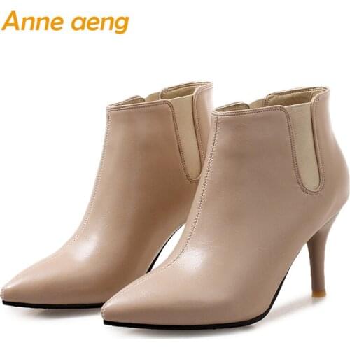 Autumn winter women boots high thin heels ankle boots office ladies elegant women shoes yellow beige warm boots big size 33-46