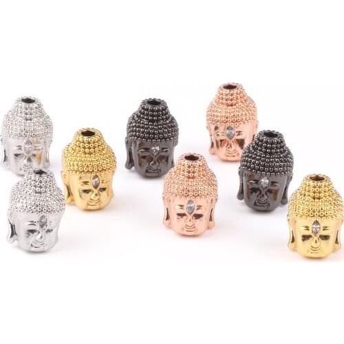High Quality Gold Silver Color CZ Buddha Head Beads for Jewelry Making DIY Handmade Bracelet Necklace Accessoires Spacer Beads