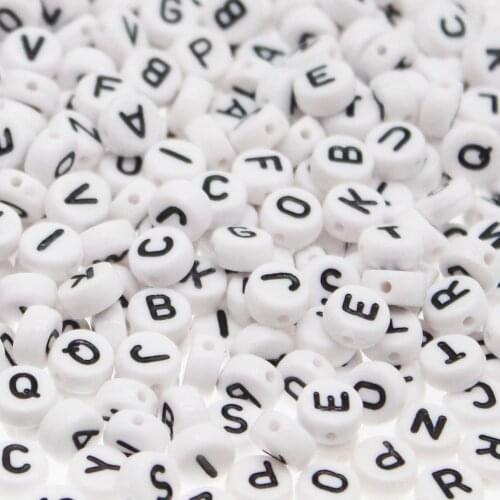 CHONGAI White Mixed Letter/ Alphabet Flat Round Acrylic Beads 7mm 600Pcs