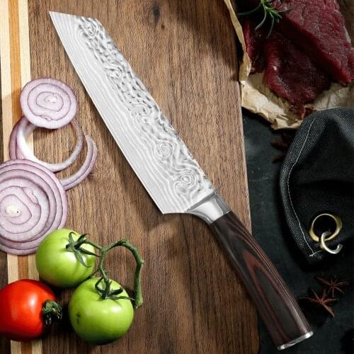 Damascus Veins Chef kitchen Knife 8 inch Japanese Stainless Steel Knife Anti-stick With Free Gift Knife Sheath Cover Case Guard