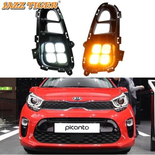 12V Daytime running lights For Kia Picanto 2018 2019 2020 Drl with turn signals LED For car auto Fog lights headlights Foglamps
