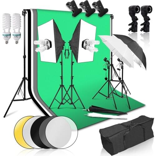 Photography Studio Umbrella Softbox Lighting Kit 8pcs 45W Bulb E27 4Socket Background Support 1.6*3m Backdrop for Video YouTube