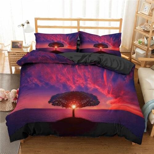 Natural Dusk Scenery Bedding Set Sunset Printed Down Quilt Cover Pillow Covers Single And Double Bed Cover Home Textiles