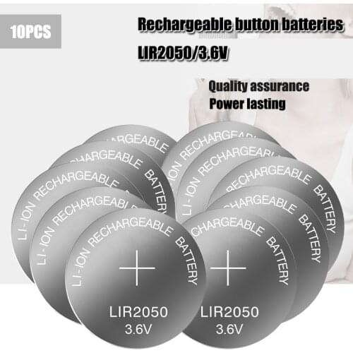 10PCS New LIR2050 Li-ion Rechargeable Battery 3.6V Lithium Button Batteries for Watch Computer Replaces LIR 2050 CR2050/ML2050