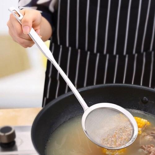 Stainless Steel Fat Skimmer Spoon - Fine Mesh Food Strainer for Grease, Gravy and Foam Japanese Hot Pot Skimmer with Long Handle