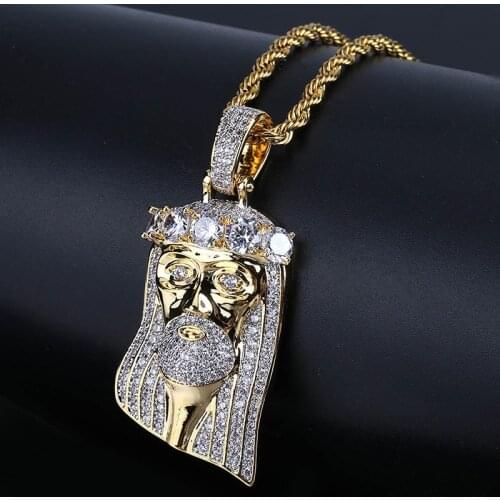 Micro Paved AAA+ CZ Zircon Stone Iced Out Bling Gold Jesus Piece Pendants Necklace for Men Hip Hop Rapper Jewelry