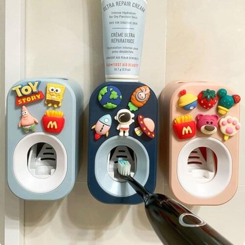 Cartoon Automatic Toothpaste Squeezer Dispenser for Kids & Family Shower Wall Mount Bathroom Accessories with Super Sticker