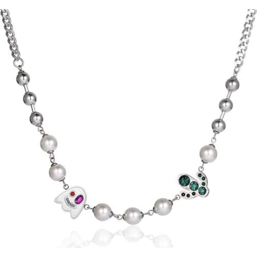 Hip Hop Mens Alien Cactus Plant Pearl Chain Pendant Necklace Punk Rock Style Street Dance Jewelry Unisex Exquisite Gift