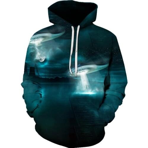 Spring and autumn new print mens hoodie UFO UFO series Cool and strange UFO 3D hoodie European size