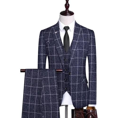 British Style Men Plaid Vest Blazer Pants 3 Pieces Set / Male Fashion High End Slim Wedding Banquet Business Suit Jacket Coat