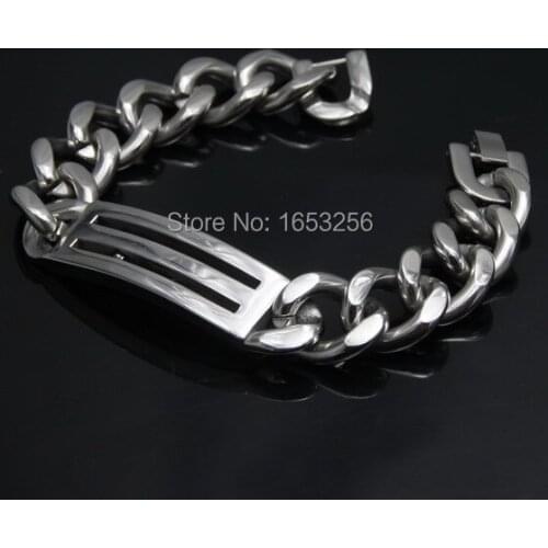 New 2020 Jewelry 8.66" High Polished Stainless Steel Mens ID Link Bracelet Chain Heavy huge 15mm wide