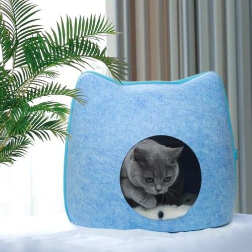 Portable Cat Shape Pet Bed Cat Cave Sleeping Bag Zipper Egg Shape Felt Cloth Pet House Nest Cat Basket with Cushion