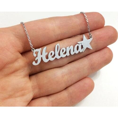 Custom Made English Name Pendant Necklaces With Star Personalized Signature Nameplate Women Men Jewelry Stainless Steel Chain