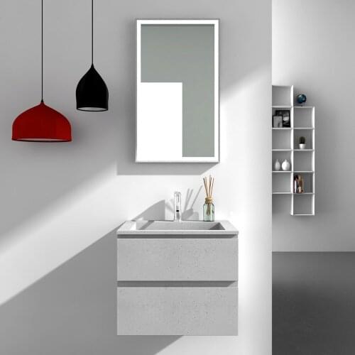 600mm Modern Up-market Design Quartz Cabinet Soft closing Technique Solid Surface Basin Wall Hung Vanity 2913