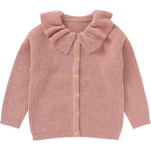 Girls' Sweater Autumn Solid Color Lotus Leaf Collar Children Knitted Cardigan Sweater Jacket Kids Clothes Knit Tops