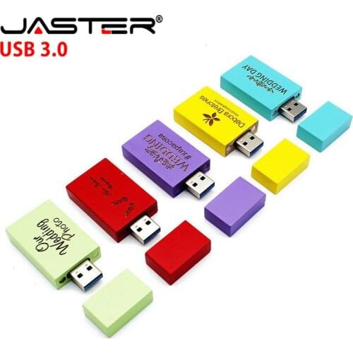 JASTER USB flash drives USB 3.0 hot selling creative dyeing colourfu Wooden square U disk 4GB/8GB/16GB/32GB/64GB Free LOGO