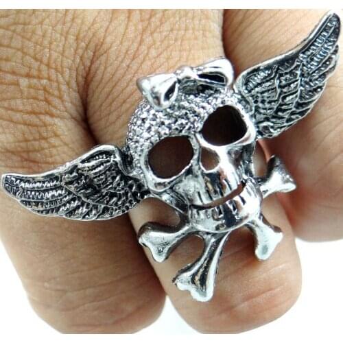 Vintage Mens Alloy Fashion Gothic Angel Skull Rings19.5mm P440