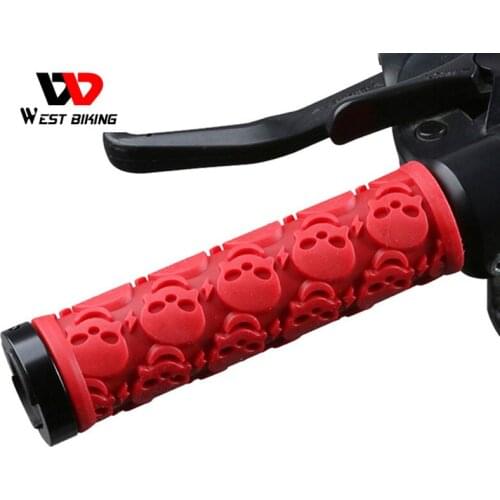WEST BIKING Bicycle Anti-slip Rubber Skull Handlebar Grips 3 Colors Bike Lock On Grips Handle Bar End Holding Grips For Cycling