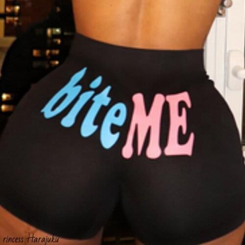 2020 Ladies Women Breathable Candy Shorts Biteme Printed Mini Shorts Sexy Beach Gril Fitness Booty Skinny Shorts Outdoor Shorts