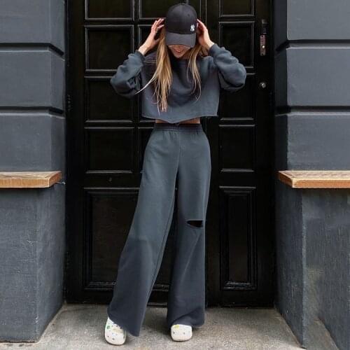 DSMTRC 2021 Long Sleeve Fall Outfits Women Sets Tracksuit Streetwear Solid Fashion Casual Sweatshirt and Pant 2 Piece Set