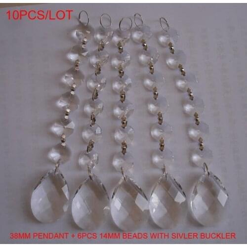 10pcs/lot 38mm Almonds +6pcs octagon beads with metal hook for crystal glass chandelier parts