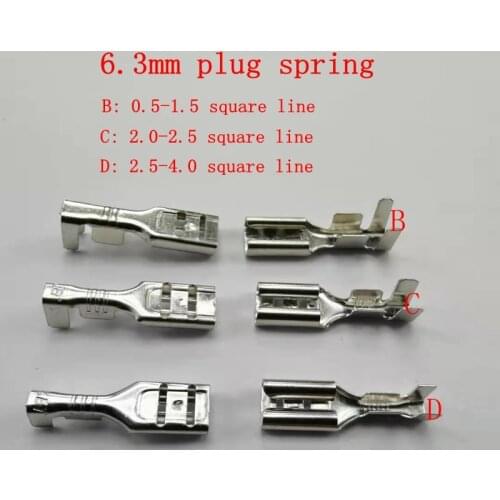 100pcs 6.3mm plug spring with eyes sting straight connectors copper terminals Cold