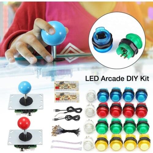 2-Player DIY Arcade Joystick Kit LED Arcade DIY Kit with 20 LED Arcade Buttons and 2 Joysticks and 2 USB Encoder Kit Hot