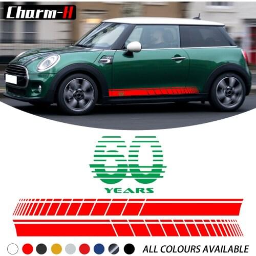 2pieces for mini cooper 60 years side decal racing stripes skirt sticker f56 f55 f60 f54 jcw r55 r60 r50 r52 r53 r56 accessories