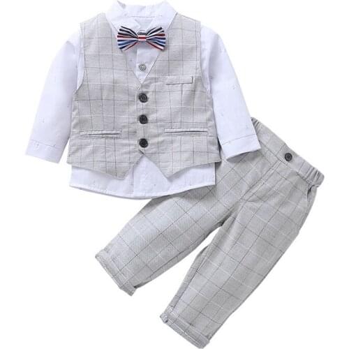 3Pcs Boy Dress Suit Formal Wear Child Baby Gentleman Vest Shirt Trousers British Style Host Banquet Dress Toddler Baby Boy 0-5Y