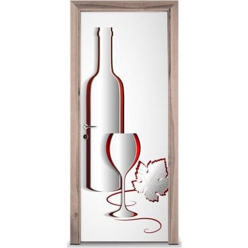 3D Door Sticker Abstract Wine And Glass Wall Sticker DIY Door Cover Kitchen Home Decoration Accessories Modern 3d Wall Stickers