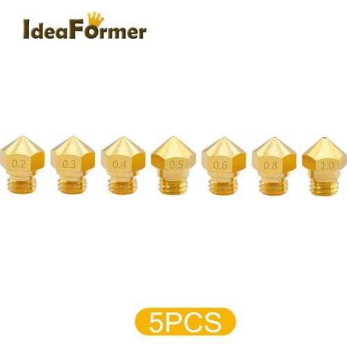 5pcs /lot 1.75mm Filament M7 Nozzle MK10 nozzle0.2/0.3/0.4/0.5/0.6/0.8/1.0mm for Part Copper 3D Printers Parts