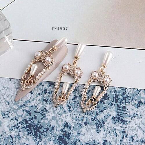 5pcs TN4907 Gold Crystal Pearl Zircon Pendant Nail Art Rhinestone metal manicure nail accessories Nail Decoration Nails charms