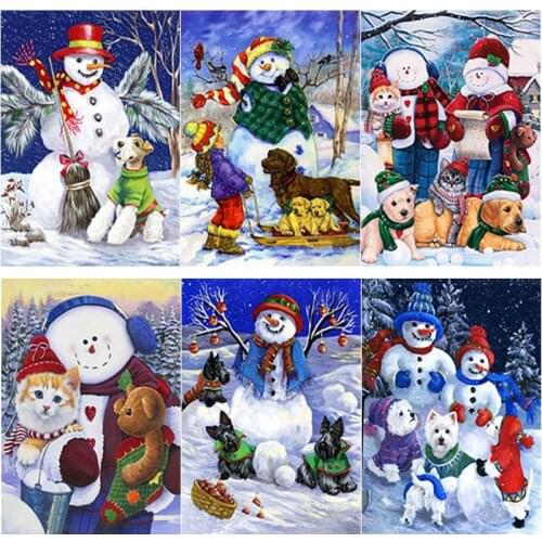 5D Diamond Painting Cartoon Snowman Diamond Embroidery Snow Scene Cross Stitch Full Square Round Drill Home Decor Christmas Gift