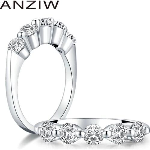ANZIW 5 Stones Row Drill Wedding Band Ring 925 Sterling Silver Ring Simulated Diamond Engagement Wedding Band Ring Jewelry