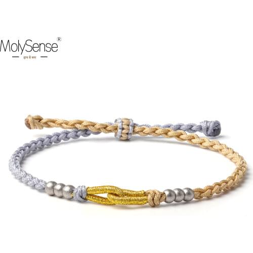 MolySense Handmade Tibetan Silver Beads Metal Thread Lucky Rope Infinite Knot Bracelet & Bangles For Women Men Bracelets