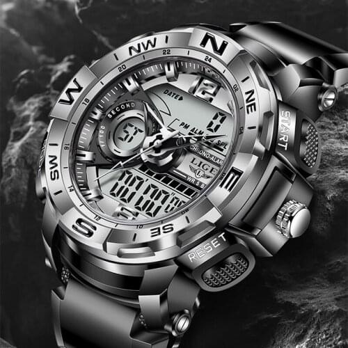 LIGE 2021 Men Watch Top Brand Luxury Fashion Dual Display Wristwatch Analog Digital Sports Waterproof Clock Relogio Masculino