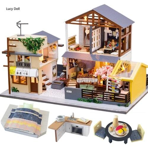 Lucy DIY Dollhouse Wooden Doll House Miniature With Furniture Kit Casa Music Led Light Toys For Children Birthday Gift PC902