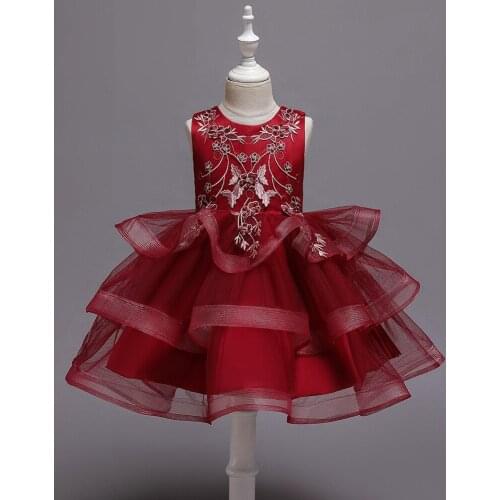 Childrens Embroidery Dress Princess Dress Lace Multi-Layer Soft Yarn Pettiskirt Catwalk Dress Girl Dress