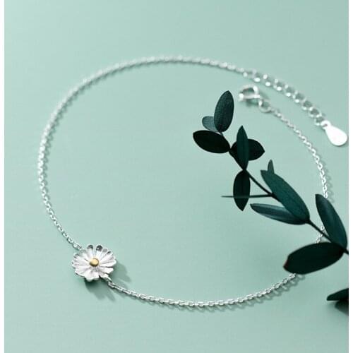 Daisy Anklets Real 925 Sterling Silver Three Cute Daisy Flowers Ankle Bracelets Foot Chains for Women Girls Summer Jewelry