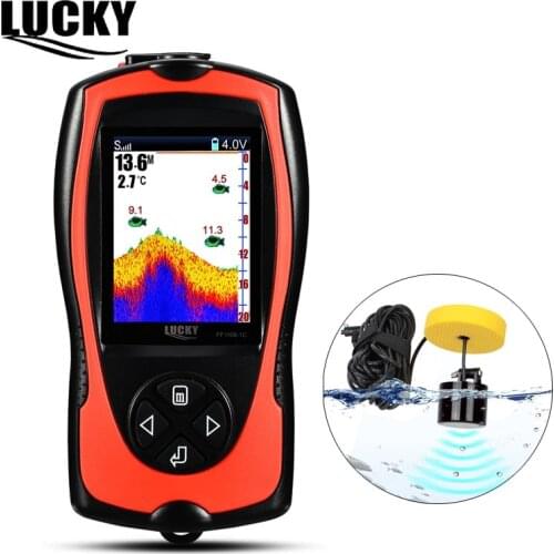 Lucky Upgrade Fish Finder Wired Portable Fishfinder Depth Sonar FF1108-1CT 2.4' TFT Color LCD Screen Fish Alarm De Pesca D5