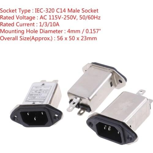 IEC Socket EMI Filter EMI RFI Filter AC 250V 1A 3A 10A CW1D-1/3/10A-T Suppressor Power Line Noise Filter Socket
