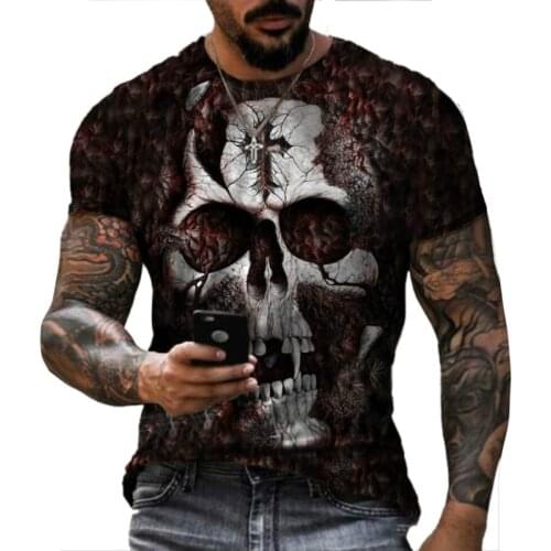 Skull 3D printed T-shirt mens hip-hop punk shirt material 2021 polyester summer