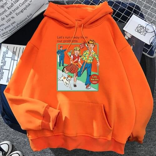 Lets Run Away Art Creativity Female Hoodies simple Loose Hoodie Autumn Warm Fleece Hoody Hipster Crewneck Pullover Tops Womens