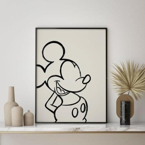 Mickey Mouse Hand Painted Black Drawing Sketch Wall Art Disney Canvas Painting Living Room Bedroom Decoration Painting